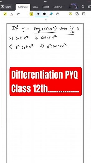 If y=log(sine^x) then dy/dx is | Differentiation PYQ| Class 12th | BOARD Exam| Fast Revision 🔥