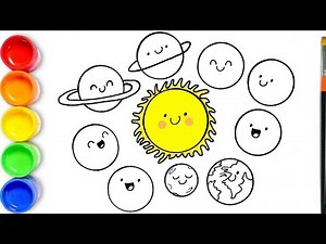 How to draw Solar System ☀️🌎☁️⭐🌈🌙⚡