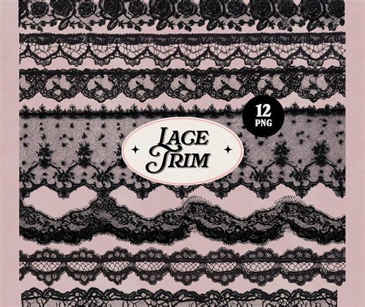 Black Lace Trim PNG Clipart Bundle, Gothic Lace Borders, Vintage Victorian Lace Overlay, Dark Romantic Scrapbook Collage Elements, 12 PNG - Etsy