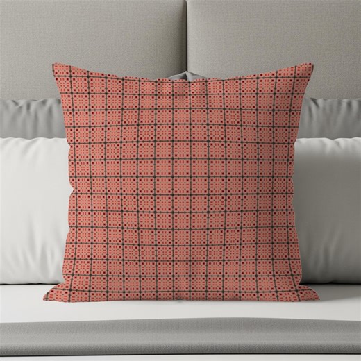 Geometric Square Grid Pillow Cover, Salmon Pink Accent Pillow - Etsy