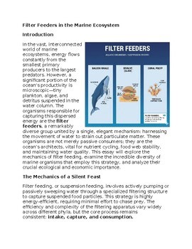 Filter Feeders in Marine Sciences Sub-Plan Classwork Homework
