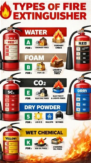 Type of Fire Extinguisher | Fire Safety Basics | ABC, CO2, Foam & Water Explained #safety