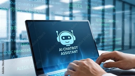 AI Chatbot Assistant Translation on Laptop Screen with Multilingual Support
