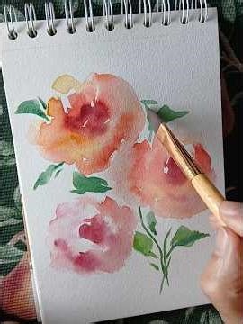 Easy abstract flowers doodle, loose watercolor florals