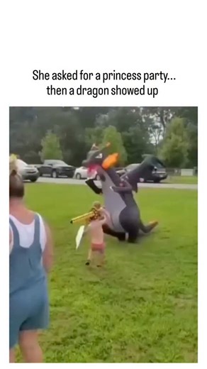 Lazy Legend on Instagram: "This viral video captures a princess-themed birthday party in a park where children in Disney costumes play around a DIY castle, only for an inflatable dragon to burst in, sparking gleeful screams and chases that amplify the fun. Posted by @awkwardgoogle , an account curating quirky internet moments sponsored by Rainbet, the clip has garnered 16K views and 152 likes within hours, reflecting broad appeal for wholesome, spontaneous family content. The surprise element al