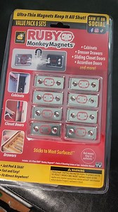 1K views · 3 comments | Secure your cabinets, drawers, and doors effortlessly with Ruby Monkey Magnets!  Our ultra-thin magnetic plates are a breeze to install with peel-and-stick adhesive or optional screws for wood. These industrial-strength magnets ensure everything stays closed and organized. Upgrade your home with ease! ✨ #monkeymagnets #magnets #drawermagnets #organization | BulbHead | Facebook