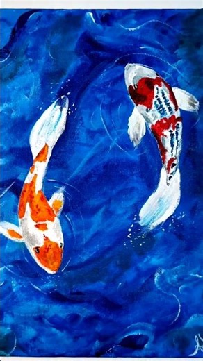 Koi Fish Easy Painting | Easy canvas painting🐟💙🌊 artist, viral reel, art reels, trending