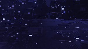 Impressive animation shows data flow in a motherboard in pc. Motion. Highlighted processor among circuits and electronic components, concept of digital communication.