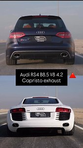 The difference a proper exhaust makes. Here are my two baes. The 2015 Audi RS4 B8.5 Avant with a 4.2L V8 S-tronic with a Capristo non-resonated exhaust, and my 2008 Audi R8 V8 4.2L with a gated manual and a complete stock exhaust. Like different planets. The R8 is getting and aftermarket exhaust next week. #audi #rs4 #r8 #exhaust #sounds | Auditography - Unique Audi photography