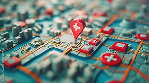 This Detailed view of a map with a pin marking a location. Close Up of Map With Pin