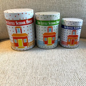 Vintage 1980s The Little School House Set Of Three Nesting Tins / Canisters