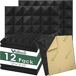 12 Pack Acoustic Panels 2 X 12 X 12 Inches Upgraded Self-Adhesive, Acoustic Foam Panels for Soundproofing, Noise Reduction, Soundproof Panels for Studios, Offices, and Home Theaters