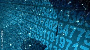 Number sequence and data management counting, random numbers, and algorithm for data science and machine learning in world globe of numerical code and computational data storage