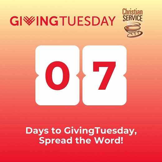 7 Days to Giving Tuesday ✨ The countdown begins! ✨ In 7 days, we join hands as a community to lift up our neighbors in need. Christian Service has been serving Shreveport for over 50 years—and your kindness keeps the mission alive. Let’s prepare our hearts for Giving Tuesday! 💙 #GivingTuesday #ChristianServiceShreveport #7DayCountdown | Christian Service
