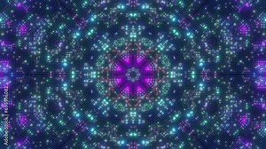 Symmetrical glittering neon patterns. Glow geometric background 1