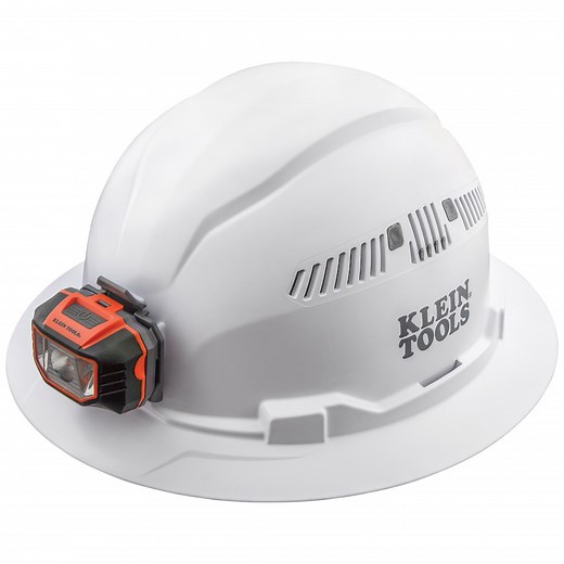 Hard Hat, Vented, Full Brim with Headlamp, White - 60407 | Klein Tools