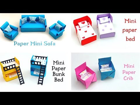 DIY MINI PAPER FURNITURE / Paper Sofa and Bed / Paper Craft / Easy kids craft ideas /Paper Craft New