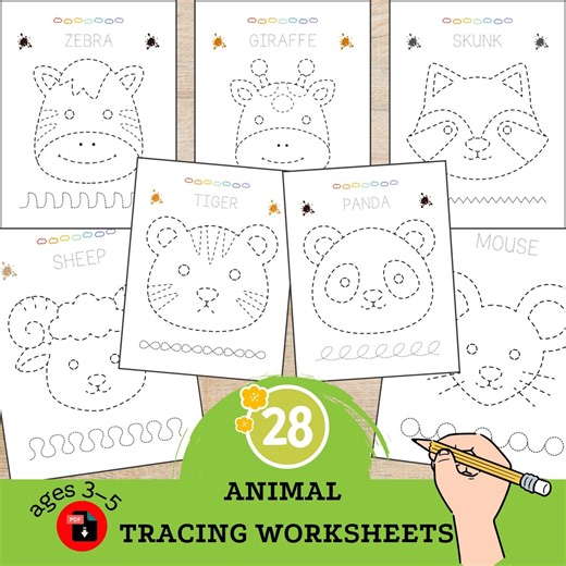 Animal Tracing Worksheets for Preschool & Kindergarten | Pre-writing Skills Coloring Pages - Etsy