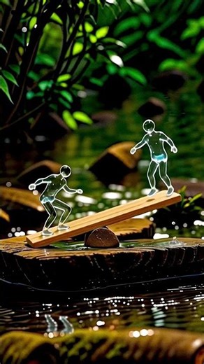 Relaxing Ultra Realistic Water Humans on Seesaw 💧 Cinematic Macro Liquid Physics in 4K HDR #Shorts