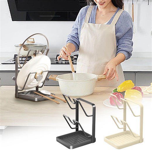 Pot Lid Holder, Multifunctional Kitchen Rack, Stainless Steel Organizer for Pot Lids and Utensils, Countertop Storage with Drainage, Space-Saving Multi-layer Design