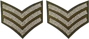 Cute-Patch Big Sergeant Stripes Silver Army Military Embroidered Iron on sew on Patches