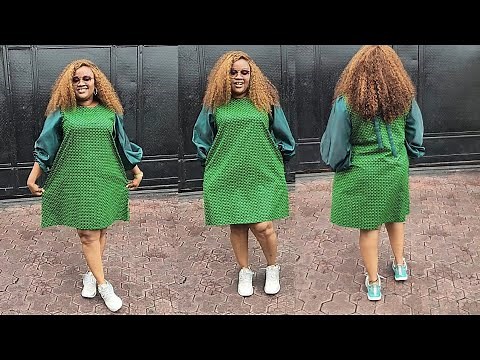 How to make A line shape dress with elastic puff sleeves. [DETAILED]
