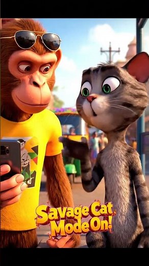 Funny Bus Stop Scene 😂🐒🐱 #funnyshorts#monkeycomedy #funnycat