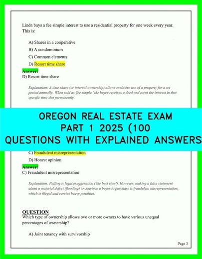 YOUR 2025 OREGON REAL ESTATE EXAM | 100 VITAL QUESTIONS AND EXPLAINED ANSWERS