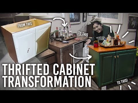 I turned a thrifted cabinet into a bar with a mini fridge! - DIY
