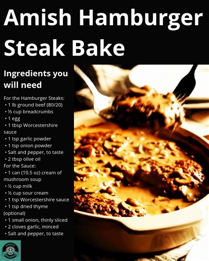 🍄 Amish Hamburger Steak Bake 🍔 Juicy beef patties baked in a rich mushroom cream sauce — the ultimate cozy comfort dinner! 💛 ✨ Main Ingredients: • Ground beef • Cream of mushroom soup • Sour cream & onions Full cozy casserole recipe in C.o.m.m.e.n.t.s 💬👇 | Kinsley Recipes