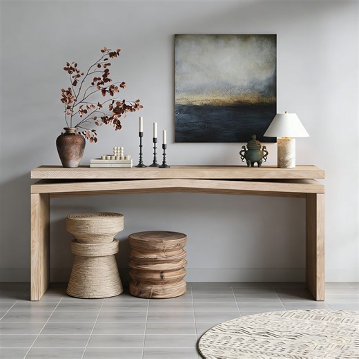 Latitude Run® Rustic Solid Wood Veneer Console Table With Sled Base For Entryway, Hallway, Or Behind Sofa. | Wayfair