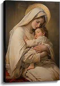 KPLUNDO Virgin Mary Wall Art Mother Mary Hold Baby Jesus Canvas Prints Religious Wall Decor Christian Artwork Home Decor for Living Room Bedroom Bathroom Office,12.00x18.00 inch