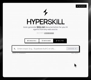 Your AI agents can now learn entire skill trees from the web.Meet the new HyperSkillGive it a topic. It reads the docs and builds a skill tree your agent can navigate.Browse the graph. Download. Drop into your project.Open source. Powered by Hyperbrowser.