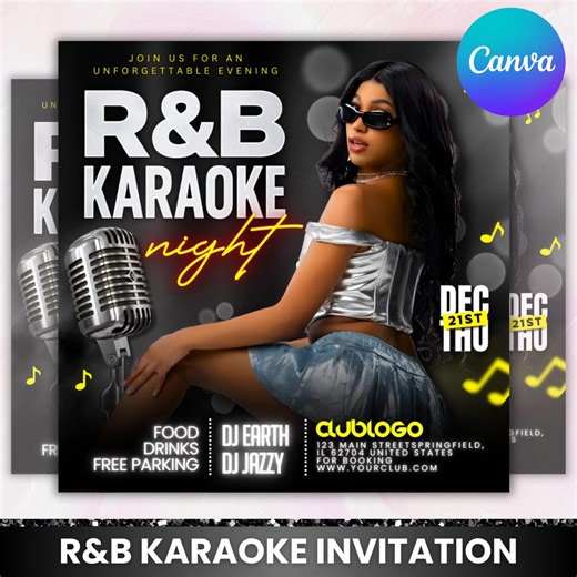 R&B Karaoke Night Flyer, Rnb Karaoke Flyer Template, Party Invitation Template, Karaoke Night, Nightclub Party Template, Canva Editable - Etsy