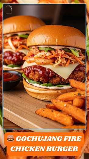 Our spicy Korean-inspired recreation of the famous gochujang chicken burger—not the original recipe, but packed with bold flavor! Difficulty ⭐⭐ (Easy) ⏰ Cooking time: 30 min 🍽️ Category: Main Dish 🛒 Ingredients: For the chicken patties: • 1 lb ground chicken • 2 tablespoons gochujang (Korean chili paste) • 1 tablespoon soy sauce • 1 tablespoon honey • 1 teaspoon sesame oil • 2 cloves garlic, minced • 1 teaspoon grated ginger • 1/2 teaspoon salt • 1/4 teaspoon pepper For the sauce: • 2 tablespo