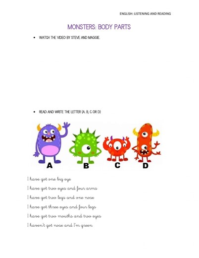 Monster: body parts online exercise for
