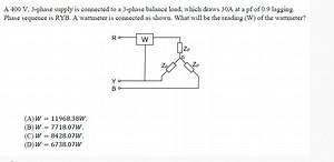 A 400 V, 3-phase supply is connected to a 3-phase balance load,... | Filo