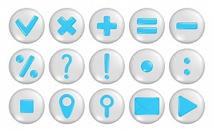 Set of realistic 3d mathematical symbol, location, mail envelope,...