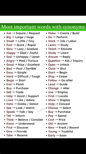 Most important words with synonyms | Sophai Creator Share