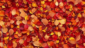 Animated background of autumn leaves texture movement, top view seamless loop video