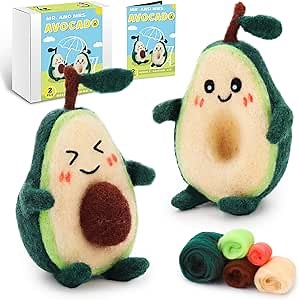 OEHPICC Avocado Needle Felting Kit, 2 Pcs Avocado Needle Felting Kits for Adults, with Basic Needle Felting Supplies, Felt Pad, Felting Needles and Instructions for DIY Wool Crafts