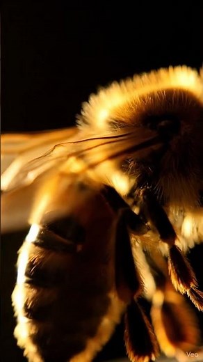 🐝 Macro shot of a fuzzy bee! Golden light and buzzing sound. Nature's beauty. #Bee #Nature #Insects
