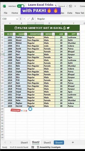 Filter shortcut key in Excel ✅ || Filter in Excel | 👍⌛🔥 #spreadsheet shorts #excel