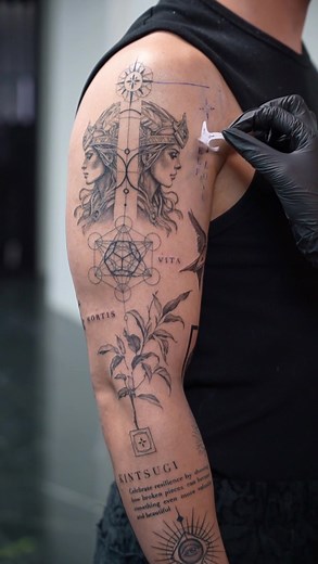 What do you think of this full-arm project? I read you💞👀#tattoo #realismfineline #tattooparis🇫🇷 #tattoovalencia #tattooartist