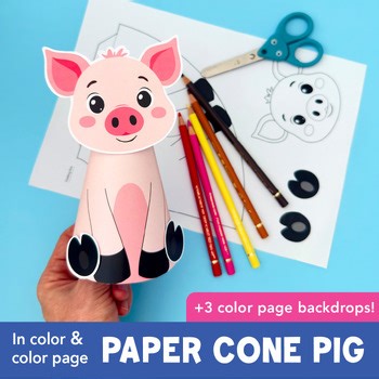 Low Prep Paper Cone Pig Printable | Farm Animal Piglet Craft Cut & Glue Activity