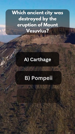 Which ancient city was destroyed by the eruption of Mount Vesuvius?? . . #gk #knowledge #quiz #QuizChallenge #reelsfbシ #whatami #doyouknow | Zenox