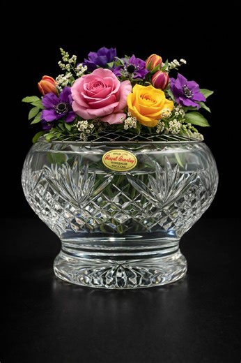 Royal Brierley Bramar Large Vintage Crystal Rose Bowl 6.5" Star Base Flower Posy Bowl Mesh Frog England - Etsy UK