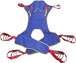 Full Body Patient Lift Sling, Head and Back Support, Toileting Transfer Slings, Split Legs with Commode Opening, 5 Handles, 6 Straps, Lifting Sling Medium Compatible with Various of Lifts