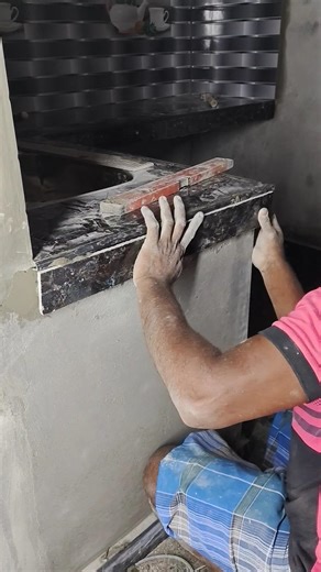 Kitchen top tile border installation with cement plastering meterial #shorts