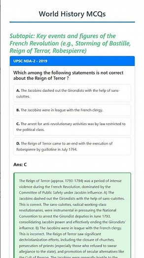 Key events and figures of the French Revolution e.g., Storming of Bastille, Reign of Terror, Ro...